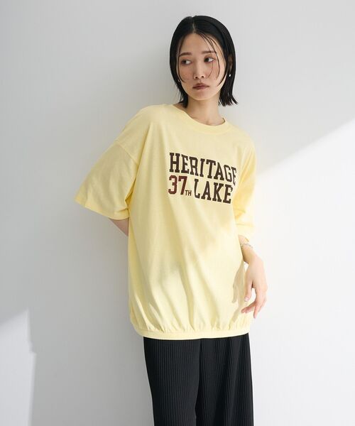 Green Parks(グリーンパークス)の「カレッジロゴ刺繍5分袖チュニック(チュニック・レディース・チャコールグレー/オフホワイト/イエロー/ブルー・FREE)」の5枚目の写真