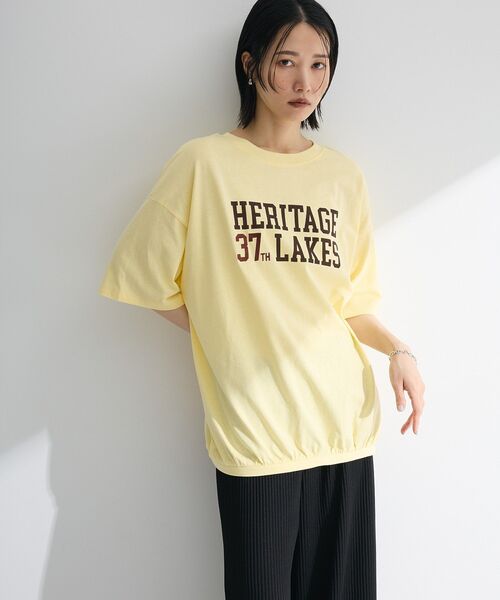 Green Parks(グリーンパークス)の「カレッジロゴ刺繍5分袖チュニック(チュニック・レディース・チャコールグレー/オフホワイト/イエロー/ブルー・FREE)」の9枚目の写真