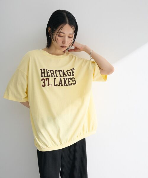 Green Parks(グリーンパークス)の「カレッジロゴ刺繍5分袖チュニック(チュニック・レディース・チャコールグレー/オフホワイト/イエロー/ブルー・FREE)」の10枚目の写真