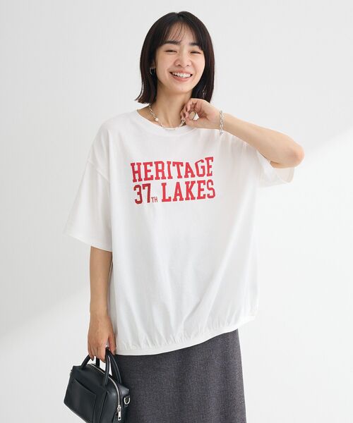 Green Parks(グリーンパークス)の「カレッジロゴ刺繍5分袖チュニック(チュニック・レディース・チャコールグレー/オフホワイト/イエロー/ブルー・FREE)」の19枚目の写真