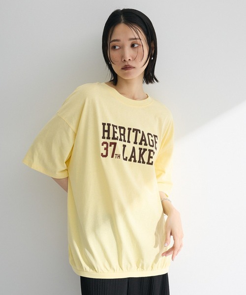 Green Parks(グリーンパークス)の「カレッジロゴ刺繍5分袖チュニック(チュニック・レディース・チャコールグレー/オフホワイト/イエロー/ブルー・FREE)」の4枚目の写真