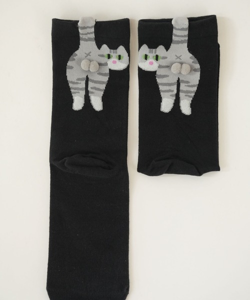 Port（ポート）の「【 Port / ポート 】 キャット バックスタイル ソックス / ねこ ユニーク 靴下 ( 23㎝ ~ 25㎝ ) #（ソックス/靴下・レディース・ブラック/ホワイト・FREE）」の5枚目の写真