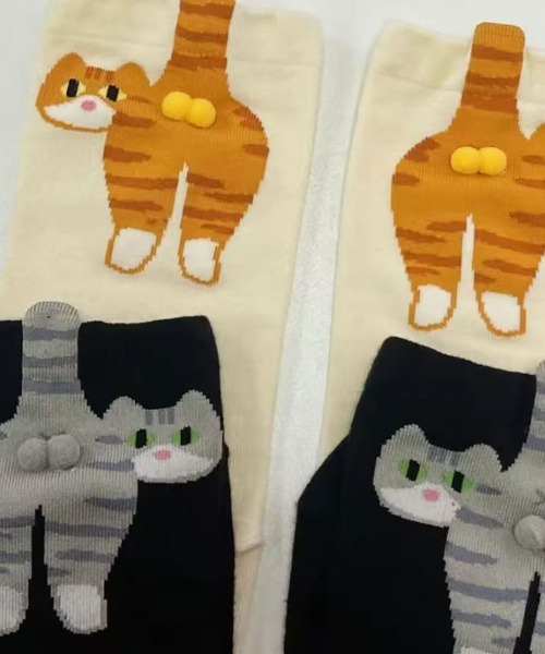 Port（ポート）の「【 Port / ポート 】 キャット バックスタイル ソックス / ねこ ユニーク 靴下 ( 23㎝ ~ 25㎝ ) #（ソックス/靴下・レディース・ブラック/ホワイト・FREE）」の8枚目の写真