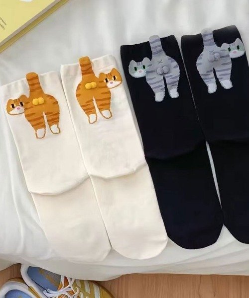 Port / ポート 】 キャット バックスタイル ソックス / ねこ ユニーク
