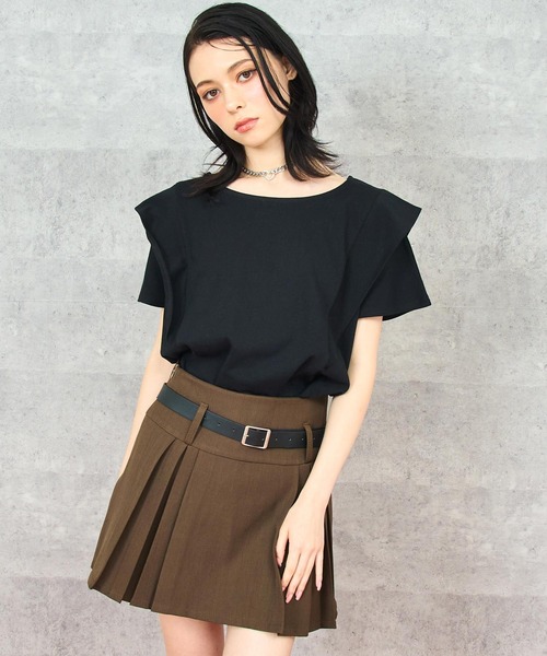 ANAP(アナップ)の「フリル スリーブ Tシャツ(Tシャツ/カットソー・レディース・ホワイト/ブラック/イエロー・FREE)」の3枚目の写真