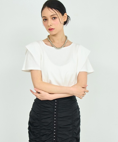 ANAP(アナップ)の「フリル スリーブ Tシャツ(Tシャツ/カットソー・レディース・ホワイト/ブラック/イエロー・FREE)」の4枚目の写真