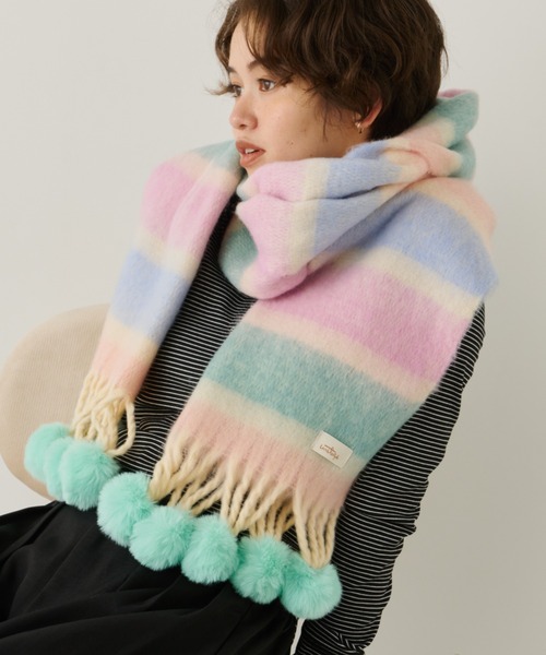 オゾンコミュニティー　ポンポンマフラーフード付きボーダージップアップニット オゾンコミュニティー ポンポンマフラーフード付きボーダージップ