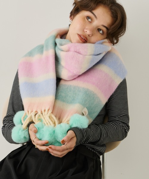 munk pehronen カラフルマフラー Unitage マフラー ストール ポンポンカラフルマフラー レディース