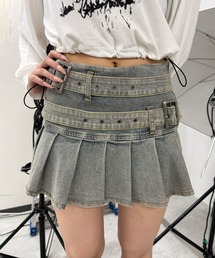 Figments | ダブルベルトデニムプリーツミニスカパン(スカート)