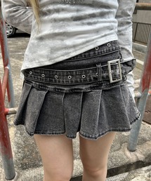 Figments | ダブルベルトデニムプリーツミニスカパン(スカート)