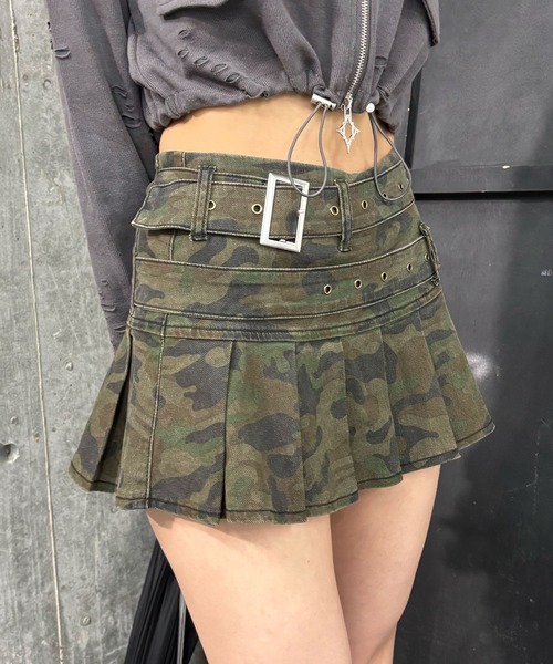 Figments(フィグメンツ)の「ダブルベルトデニムプリーツミニスカパン(スカート・レディース・その他1/ブラック/ブルー・SMALL/MEDIUM)」の4枚目の写真