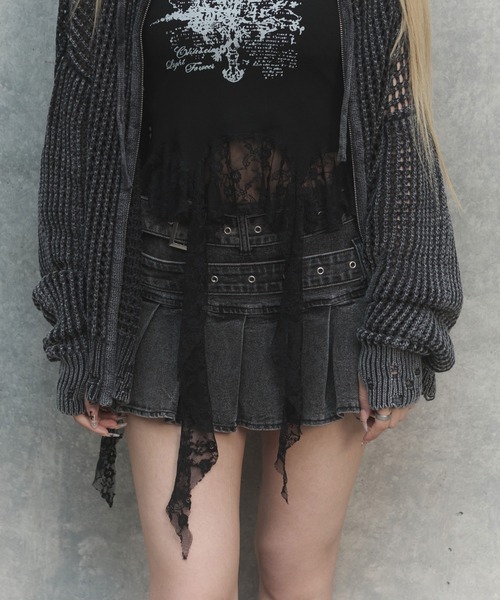 Figments(フィグメンツ)の「ダブルベルトデニムプリーツミニスカパン(スカート・レディース・その他1/ブラック/ブルー・SMALL/MEDIUM)」の9枚目の写真