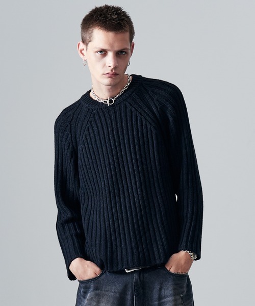 glamb(グラム)の「Blue Noise Low Gauge Rib Knit / ブルーノイズローゲージリブニット(ニット/セーター・メンズ・ブラック/ホワイト/ブラウン・M/L)」の1枚目の写真
