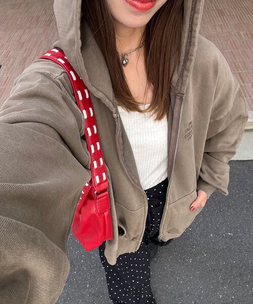 CIAOPANIC（チャオパニック）の「【新色追加】ピグメント刺繍ダブルジップパーカー（Tシャツ/カットソー・レディース・ピンク/イエロー/カーキ/オレンジ/パープル/ブルー/グレー/チャコールグレー/ブラウン/ネイビー/サーモンピンク・FREE）」の3枚目の写真