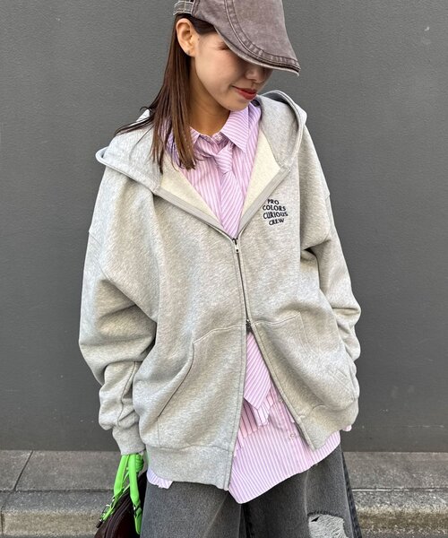 CIAOPANIC（チャオパニック）の「【新色追加】ピグメント刺繍ダブルジップパーカー（Tシャツ/カットソー・レディース・ピンク/イエロー/カーキ/オレンジ/パープル/ブルー/グレー/チャコールグレー/ブラウン/ネイビー/サーモンピンク・FREE）」の2枚目の写真