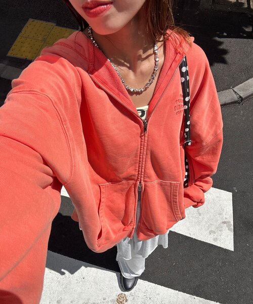 CIAOPANIC（チャオパニック）の「【新色追加】ピグメント刺繍ダブルジップパーカー（Tシャツ/カットソー・レディース・ピンク/イエロー/カーキ/オレンジ/パープル/ブルー/グレー/チャコールグレー/ブラウン/ネイビー/サーモンピンク・FREE）」の11枚目の写真