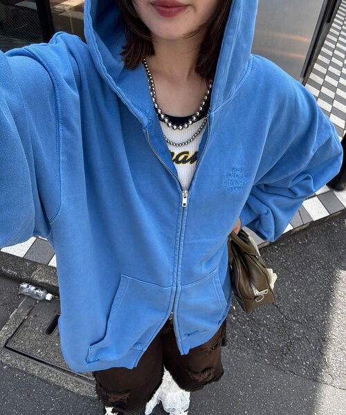 CIAOPANIC（チャオパニック）の「【新色追加】ピグメント刺繍ダブルジップパーカー（Tシャツ/カットソー・レディース・ピンク/イエロー/カーキ/オレンジ/パープル/ブルー/グレー/チャコールグレー/ブラウン/ネイビー/サーモンピンク・FREE）」の6枚目の写真