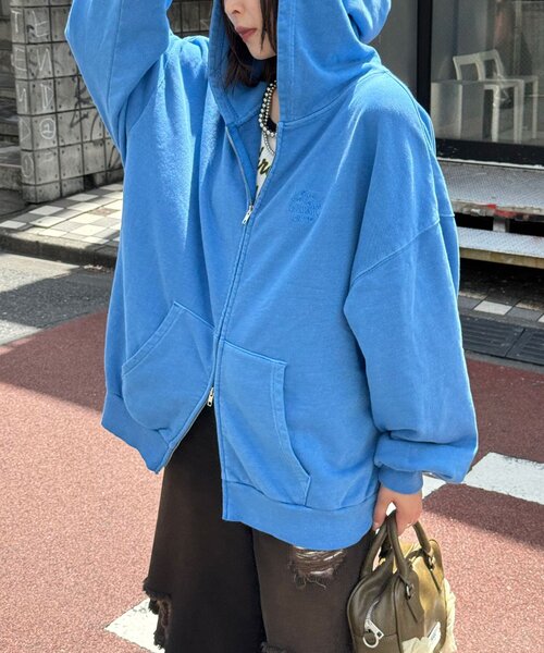 新色追加】ピグメント刺繍ダブルジップパーカー（Tシャツ/カットソー