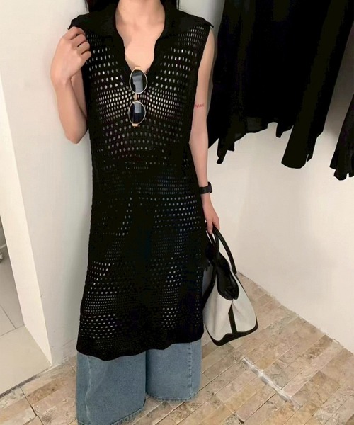 ☆美品☆Rene　ニット　ワンピース　ノースリーブ　フラワー　サマーニット　S René - ☆美品☆Rene ニット ワンピース ノースリーブ フラワー