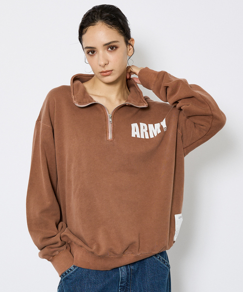 Johnbull（ジョンブル）の「【JOHNBULL/ジョンブル】ARMY スウェットハーフジップ /プルオーバー 裏毛 /ユニセックス（スウェット・メンズ・チャコールグレー/ネイビー/ブラウン・M/L）」の2枚目の写真