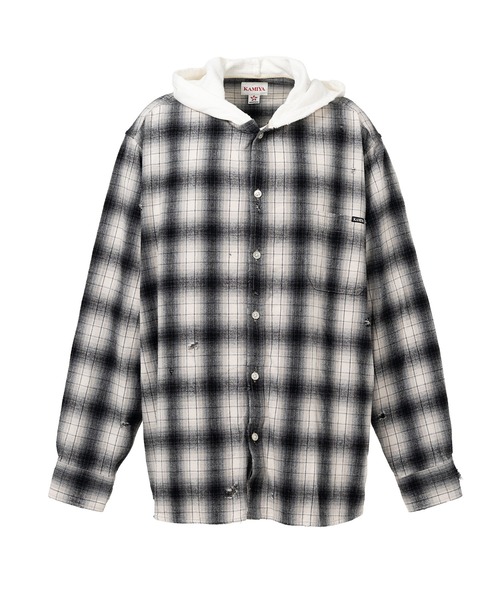 KAMIYA（カミヤ）の「Hooded Check Shirt（シャツ/ブラウス・メンズ・ブラック/ブラウン/グレー・M/S）」の3枚目の写真
