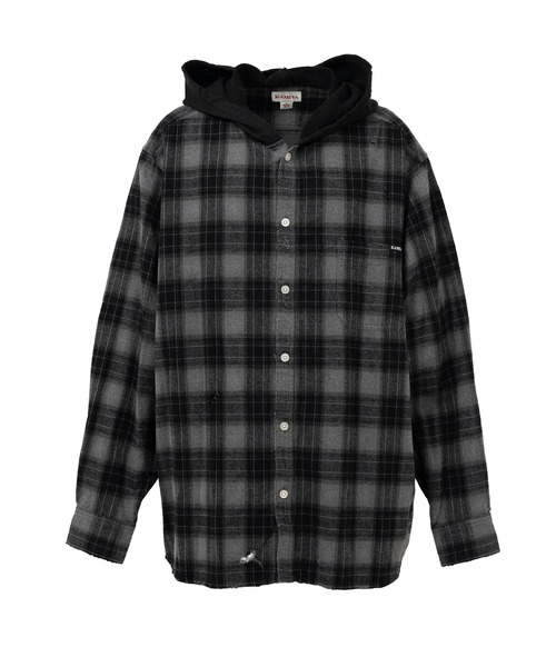 KAMIYA（カミヤ）の「Hooded Check Shirt（シャツ/ブラウス・メンズ・ブラック/ブラウン/グレー・M/S）」の2枚目の写真