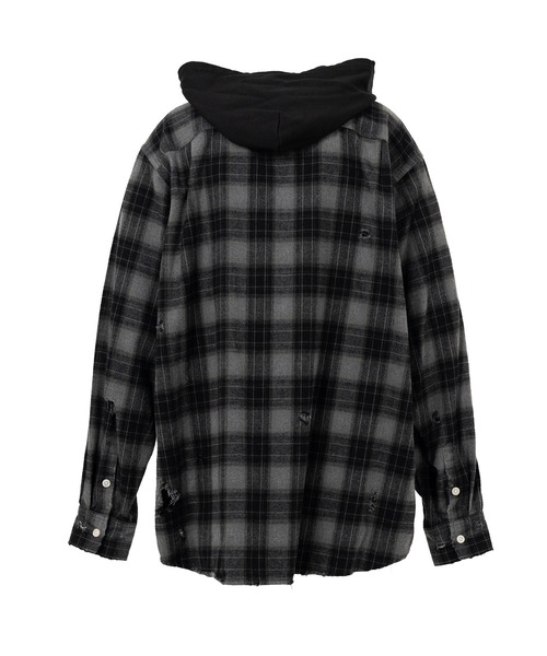 KAMIYA（カミヤ）の「Hooded Check Shirt（シャツ/ブラウス・メンズ・ブラック/ブラウン/グレー・M/S）」の4枚目の写真