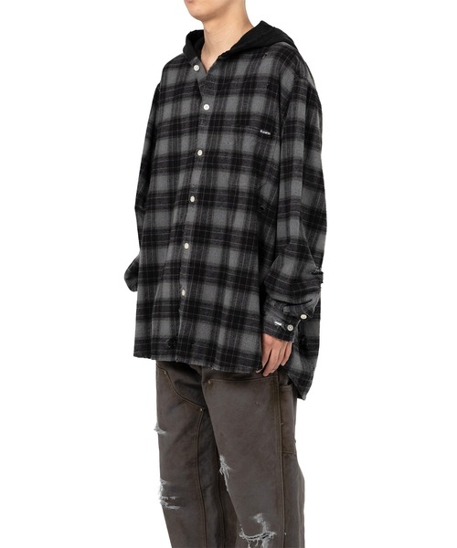 KAMIYA（カミヤ）の「Hooded Check Shirt（シャツ/ブラウス・メンズ・ブラック/ブラウン/グレー・M/S）」の6枚目の写真