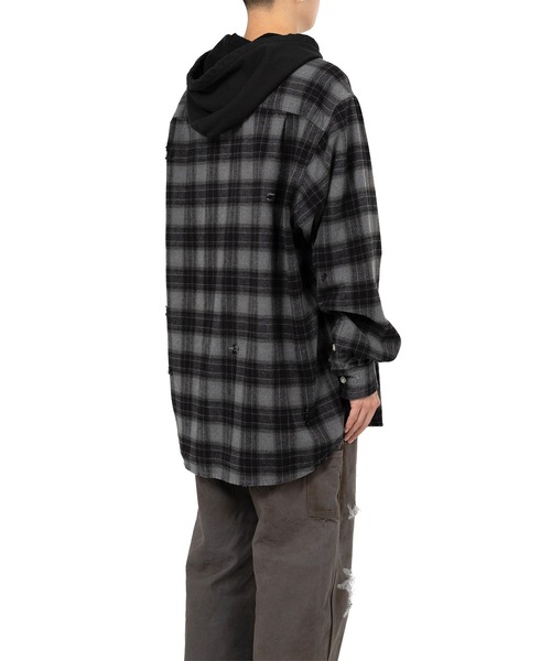 KAMIYA（カミヤ）の「Hooded Check Shirt（シャツ/ブラウス・メンズ・ブラック/ブラウン/グレー・M/S）」の7枚目の写真