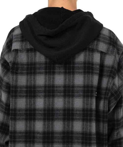 KAMIYA（カミヤ）の「Hooded Check Shirt（シャツ/ブラウス・メンズ・ブラック/ブラウン/グレー・M/S）」の10枚目の写真