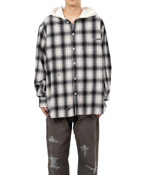 KAMIYA（カミヤ）の「Hooded Check Shirt（シャツ/ブラウス・メンズ・ブラック/ブラウン/グレー・M/S）」の12枚目の写真