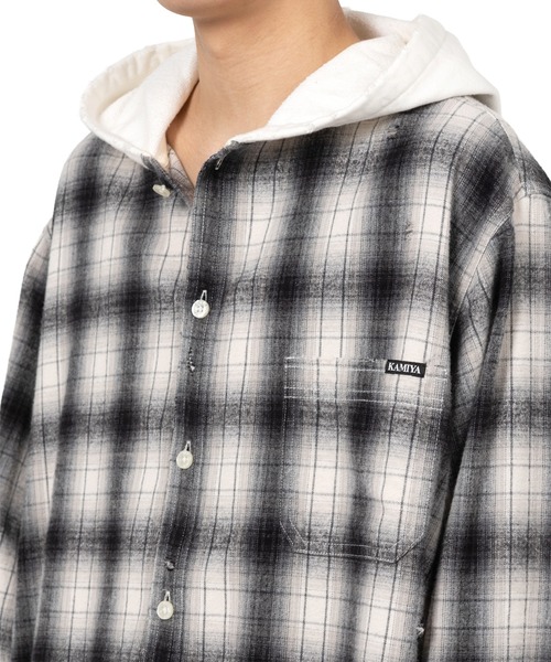 KAMIYA（カミヤ）の「Hooded Check Shirt（シャツ/ブラウス・メンズ・ブラック/ブラウン/グレー・M/S）」の15枚目の写真