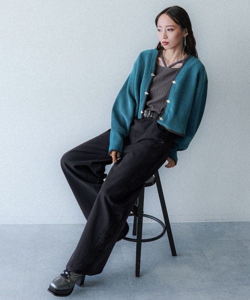 HARE(ハレ)の「モールハイショクショートVネックカーディガン(HARE)(カーディガン/ボレロ・レディース・チャコールグレー/ブルー・FREE)」の5枚目の写真