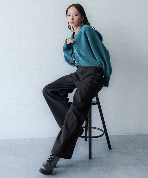 HARE(ハレ)の「モールハイショクショートVネックカーディガン(HARE)(カーディガン/ボレロ・レディース・チャコールグレー/ブルー・FREE)」の6枚目の写真