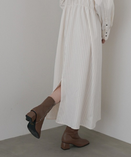 Bab（バブ）の「【選べるサイズ展開】ストライプビスチェ風シャツワンピース（シャツワンピース・レディース・アイボリー/グレイッシュベージュ/ブラウン/チャコールグレー・S/M/L）」の8枚目の写真