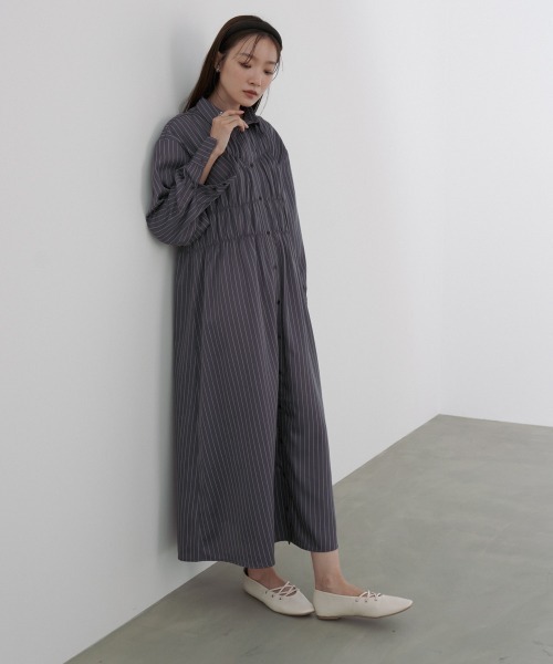 Bab（バブ）の「【選べるサイズ展開】ストライプビスチェ風シャツワンピース（シャツワンピース・レディース・アイボリー/グレイッシュベージュ/ブラウン/チャコールグレー・S/M/L）」の22枚目の写真