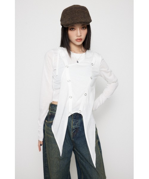 LAGUA GEM(ラグアジェム)の「HEM POINT RING BUTTON トップス(Tシャツ/カットソー・レディース・ホワイト/杢グレー/ブラック・FREE)」の5枚目の写真
