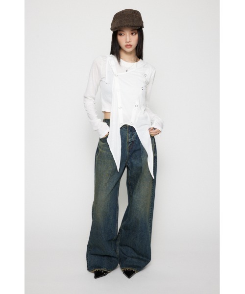 LAGUA GEM(ラグアジェム)の「HEM POINT RING BUTTON トップス(Tシャツ/カットソー・レディース・ホワイト/杢グレー/ブラック・FREE)」の7枚目の写真