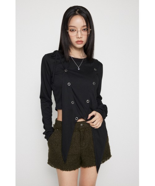 LAGUA GEM(ラグアジェム)の「HEM POINT RING BUTTON トップス(Tシャツ/カットソー・レディース・ホワイト/杢グレー/ブラック・FREE)」の10枚目の写真