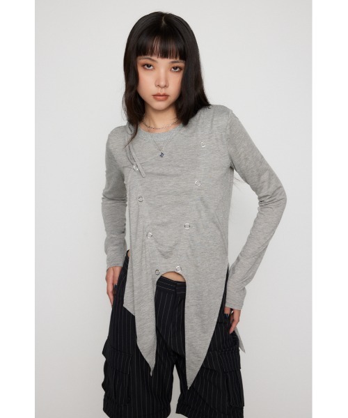 LAGUA GEM(ラグアジェム)の「HEM POINT RING BUTTON トップス(Tシャツ/カットソー・レディース・ホワイト/杢グレー/ブラック・FREE)」の16枚目の写真
