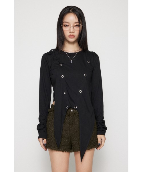 LAGUA GEM(ラグアジェム)の「HEM POINT RING BUTTON トップス(Tシャツ/カットソー・レディース・ホワイト/杢グレー/ブラック・FREE)」の9枚目の写真