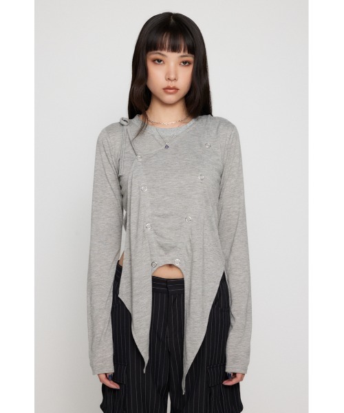 LAGUA GEM(ラグアジェム)の「HEM POINT RING BUTTON トップス(Tシャツ/カットソー・レディース・ホワイト/杢グレー/ブラック・FREE)」の14枚目の写真