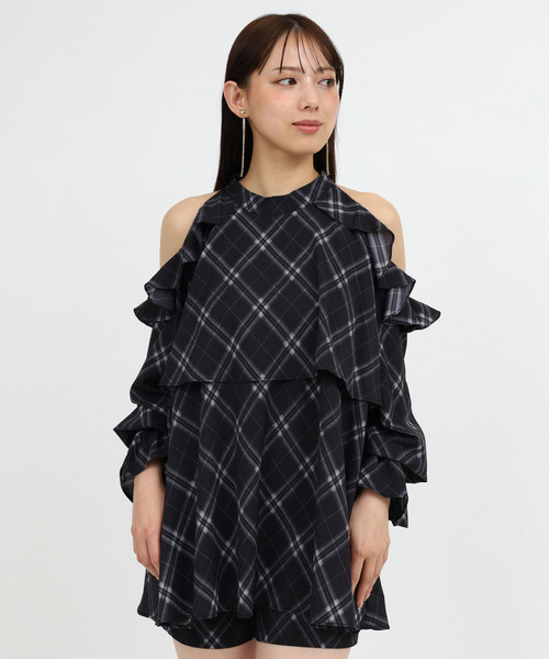 ROYAL PARTY（ロイヤルパーティー）の「リボン付コールドショルダー長袖ブラウスセットアップ（シャツ/ブラウス・レディース・ブラック/オフホワイト/チェック・FREE）」の10枚目の写真