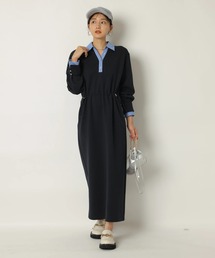 JUSGLITTY ジャスグリッティー シャーリングシャツワンピース　ネイビー JUSGLITTY ジャスグリッティー シャーリングシャツワンピース