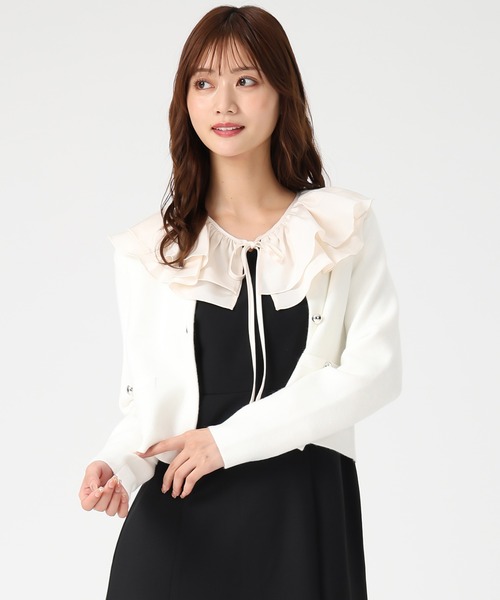 セール】2025秋冬新作 金釦ミラノニットジャケット（ノーカラー