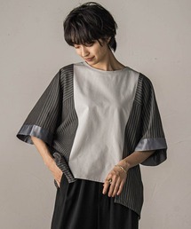MAYSON GREY | ストライプドッキングフロントドロストプルオーバー≪洗濯機で洗える≫(Tシャツ/カットソー)