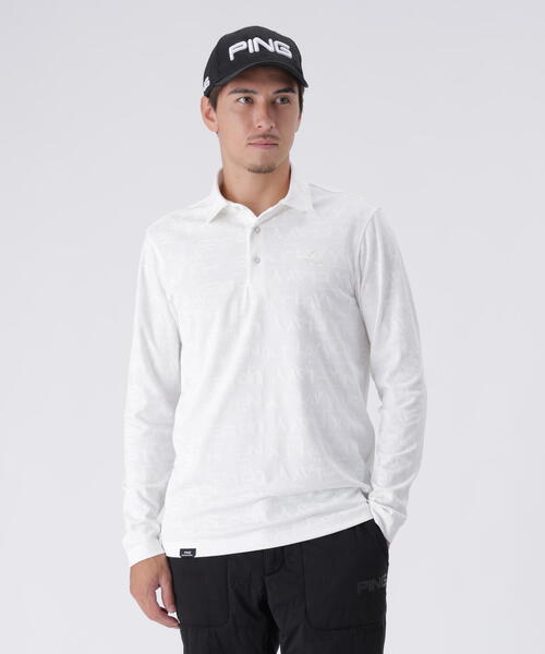 ピン　PING　ロゴジャカード長袖ポロシャツ セール】【PING APPAREL】凸凹PLAYロゴジャカード長袖ポロシャツ