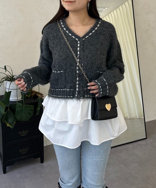 prose verse（プロズヴェール）の「ステッチデザインニットカーディガン（カーディガン/ボレロ・レディース・ベージュ/チャコールグレー・MEDIUM/LARGE）」の3枚目の写真