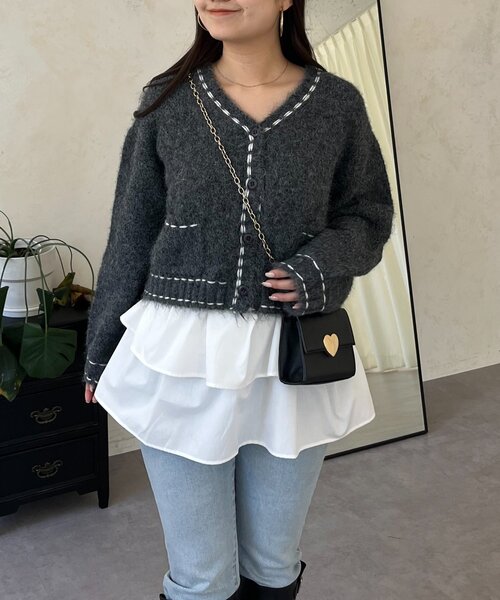 prose verse（プロズヴェール）の「ステッチデザインニットカーディガン（カーディガン/ボレロ・レディース・ベージュ/チャコールグレー・MEDIUM/LARGE）」の5枚目の写真