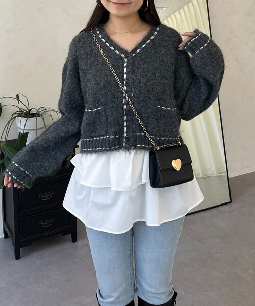 prose verse（プロズヴェール）の「ステッチデザインニットカーディガン（カーディガン/ボレロ・レディース・ベージュ/チャコールグレー・MEDIUM/LARGE）」の6枚目の写真